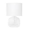 Glass Tabletop Lamp with Fabric Shade, Clear with White Shade