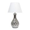 Juliet Ceramic Tabletop Lamp with Metallic Silver Base and White Fabric Shade