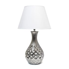 Juliet Ceramic Tabletop Lamp with Metallic Silver Base and White Fabric Shade