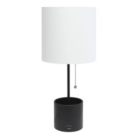 Hammered Metal Organizer Table Lamp with USB charging port and Fabric Shade, Black