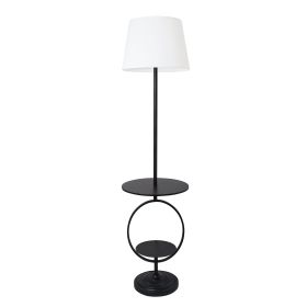 Bedside End Table Dual Shelf Decorative Floor Lamp, Black