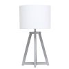 Interlocked Triangular Gray Wood Table Lamp with White Fabric Shade