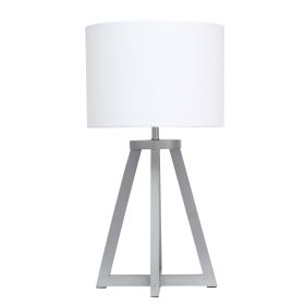 Interlocked Triangular Gray Wood Table Lamp with White Fabric Shade