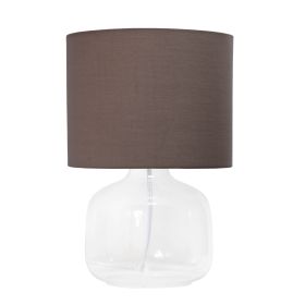 Glass Tabletop Lamp with Fabric Shade, Clear with Gray Shade