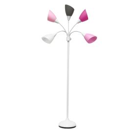 Floor Lamp with 5 Adjustable Lights, Pink Multi-Color Shades, Silver