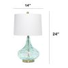 24" Classix Contemporary Dimpled Colored Glass Table Lamp with White Linen Shade for Living Room, Bedroom, Entryway, Dining Room, Aqua