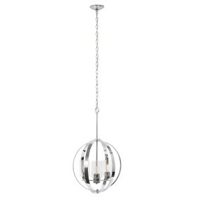 3-Light 18" Adjustable Industrial Globe Hanging Metal and Clear Glass Ceiling Pendant for Kitchen Foyer Hallway Bedroom Living Room Dining Room, Chrom