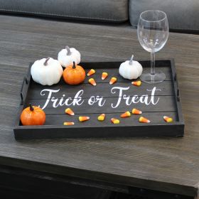 Decorative Wood Serving Tray w/ Handles, 15.50" x 12", "Trick or Treat"