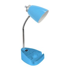 Gooseneck Organizer Desk Lamp with Holder and Charging Outlet, Blue