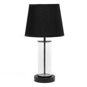 Encased Metal and Clear Glass Tabletop Lamp, Black