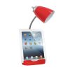 Gooseneck Organizer Desk Lamp with Holder and Charging Outlet, Red