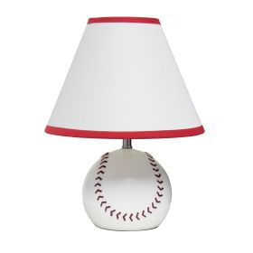 SportsLite 11.5" Tall Athletic Sports Baseball Base Ceramic Bedside Table Desk Lamp with White Empire Fabric Shade with Red Trim