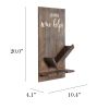 Lucca Wall Mounted Wooden “Life Happens Wine Helps” Wine Bottle Shelf with Glass Holder, Restored Wood