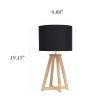 Interlocked Triangular Natural Wood Table Lamp with Black Fabric Shade