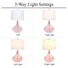 24" Classix Contemporary Wavy Colored Glass Table Lamp with White Linen Shade for Living Room, Bedroom, Entryway, Dining Room, Pink