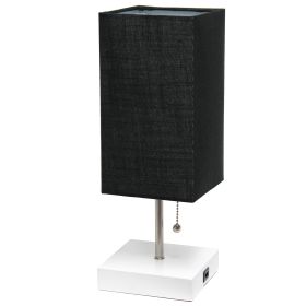 Petite White Stick Lamp with USB Charging Port and Fabric Shade, Black