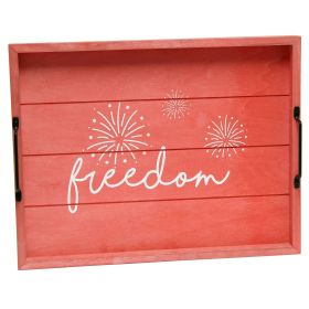 Decorative Wood Serving Tray w/ Handles, 15.50" x 12", "Freedom"