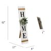 Wooden "Home" Porch Sign with 4 Interchangeable Floral Wreaths, White Wash