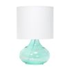 Glass Raindrop Tabletop Lamp with Fabric Shade, Aqua with White Shade