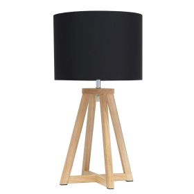 Interlocked Triangular Natural Wood Table Lamp with Black Fabric Shade