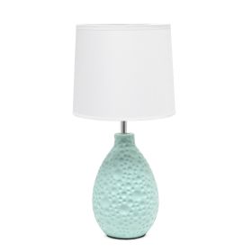 Essentix 14.17" Traditional  Ceramic Textured Thumbprint Tear Drop Shaped Table Desk Lamp with Tapered White Fabric Shade for Home Décor, Bedroom, Liv