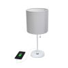 Oslo 19.5" Contemporary Bedside USB Port Feature Standard Metal Table Desk Lamp in White with Gray Drum Fabric Shade for Home Décor, Bedroom, End Tabl