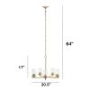 5-Light 20.5" Contemporary Clear Glass and Metal Hanging Ceiling Pendant Chandelier for Kitchen Island Foyer Hallway Living Room Den Dining Room, Gold