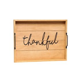 Decorative Wood Serving Tray w/ Handles, 15.50" x 12", "Thankful"