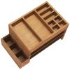 Home Office Tiered Desk Organizer with Storage Cubbies and Letter Tray, Natural Wood