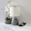 Modern Contemporary Two Toned Metallic Chrome and Gray Metal 4 Settings Touch Desk Lamp with White Fabric Drum Shade