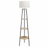 Modern Tripod Tier Shelf Floor Lamp Light Wood, White Shade