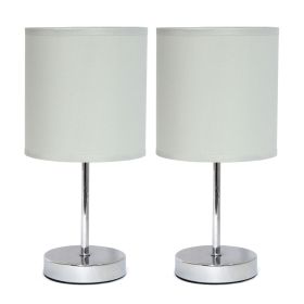 Chrome Mini Basic Tabletop Lamp with Fabric Shade 2 Pack Set, Slate Gray