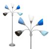 Floor Lamp with 5 Adjustable Lights, Multi-Color Shades, Silver