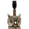 Contemporary Polyresin Gazing Brown and White Night Owl Novelty Lamp with White Tapered Drum Fabric Shade