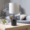 Hammered Metal Organizer Table Lamp with USB charging port and Fabric Shade, Black