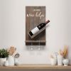 Lucca Wall Mounted Wooden “Life Happens Wine Helps” Wine Bottle Shelf with Glass Holder, Restored Wood