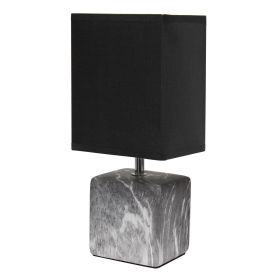 Petite Marbled Ceramic Tabletop Lamp with Fabric Shade, Black with Black Shade