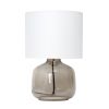 Glass Tabletop Lamp with Fabric Shade, Smoke with White Shade