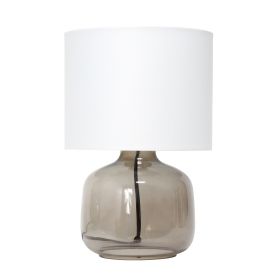 Glass Tabletop Lamp with Fabric Shade, Smoke with White Shade