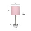 Oslo 19.5" Contemporary Bedside Power Outlet Base Standard Metal Table Desk Lamp in Brushed Steel with Light Pink Drum Fabric Shade for Home Décor, Be