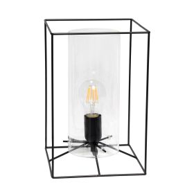 Black Framed Table Lamp with Clear Cylinder Glass Shade, Large