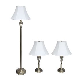 Antique Brass Three Pack Lamp Set (2 Table Lamps, 1 Floor Lamp)