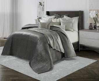 Maya King Dark Grey And Silver Quilt Set