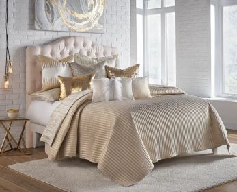 Maya Queen Beige And Gold Quilt Set