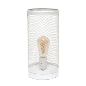 White Mesh Cylindrical Steel Table Lamp