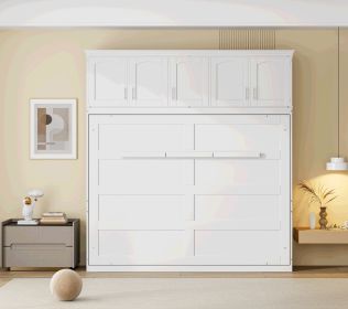 Full Size Murphy Wall Bed With Storage Top Cabinets, White