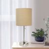 Oslo 19.5" Contemporary Bedside Power Outlet Base Standard Metal Table Desk Lamp in Brushed Steel with Tan Drum Fabric Shade for Home Décor, Bedroom,