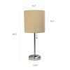 Brushed Steel Stick Lamp with Charging Outlet and Fabric Shade 2 Pack Set, Tan