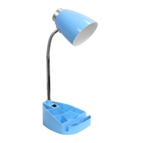 Gooseneck Organizer Desk Lamp with Holder, Blue