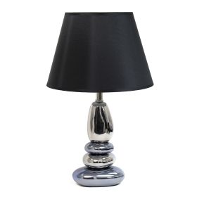 Stacked Chrome and Metallic Blue Stones Ceramic Table Lamp with Black Shade